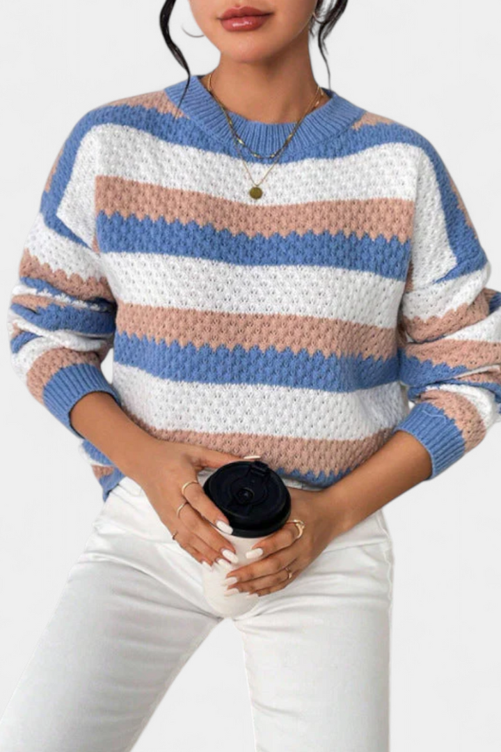 Round Neck Oversized Striped Sweater by Kristen