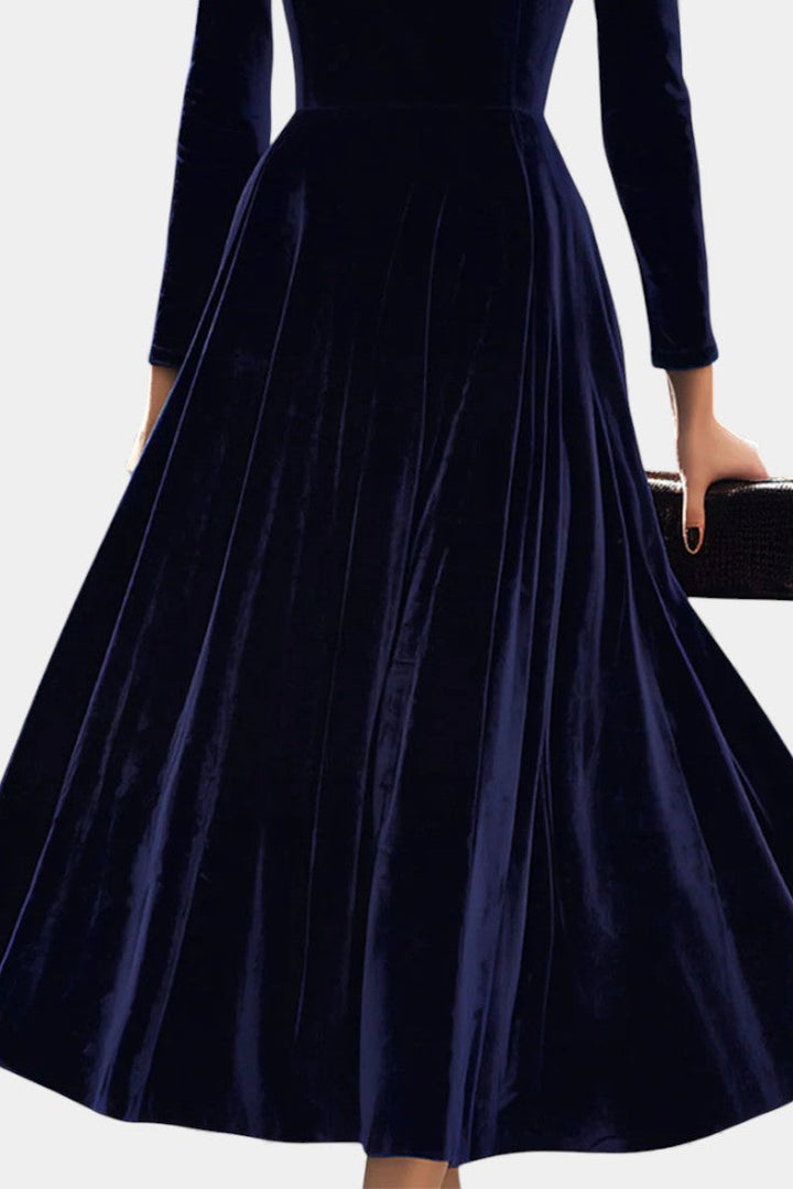 Zéliane Elegant Navy Blue Velvet Midi Dress