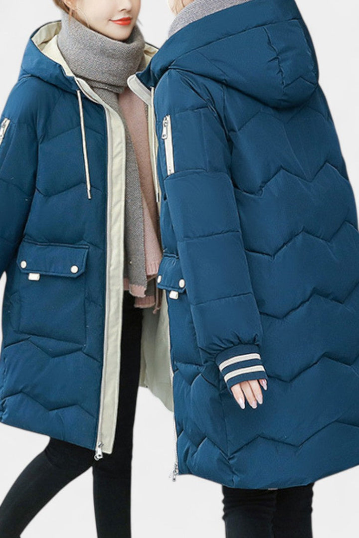 Bella Hooded Quilted Coat with Zipper Fastening