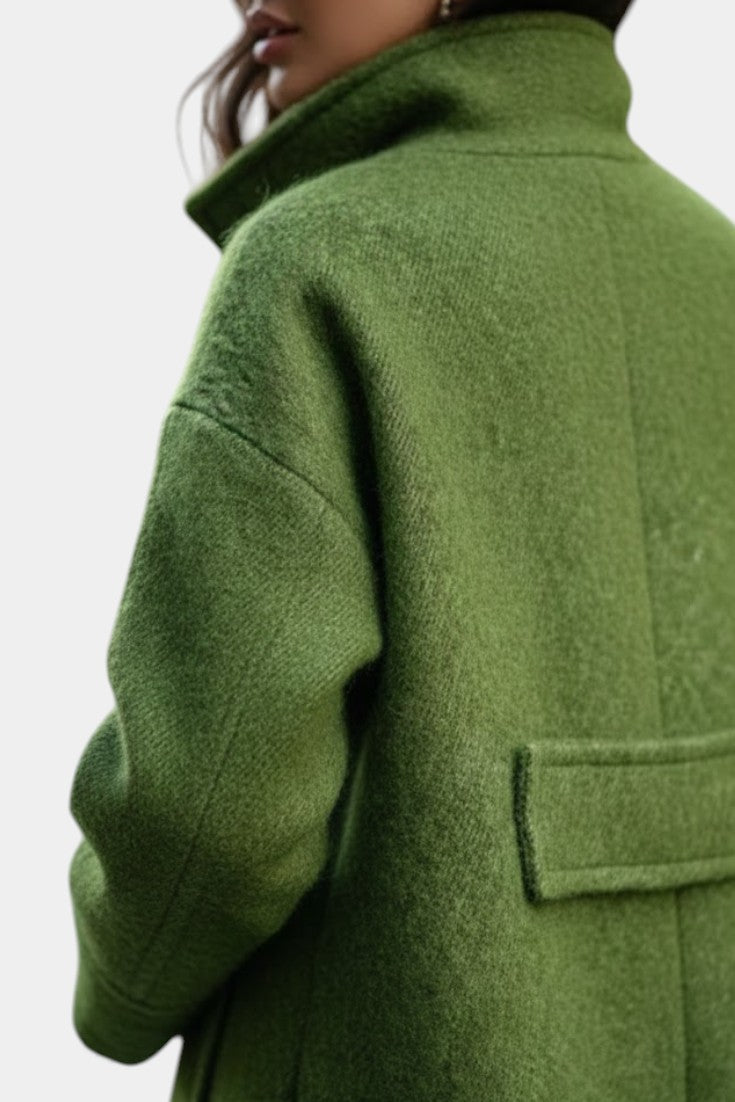 Camile Oversized Long Double-Breasted Coat with Notched Collar