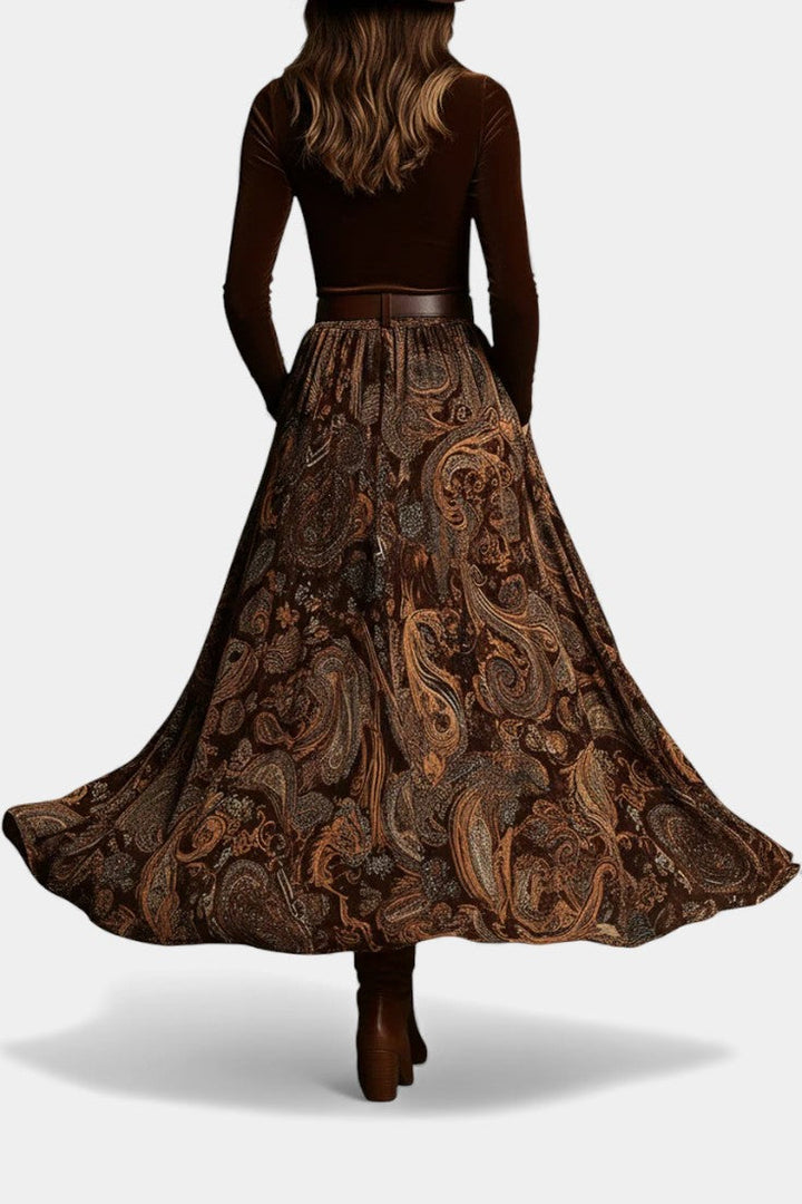 Liliya Vintage Stretch Velvet Ensemble with Paisley Maxi Skirt