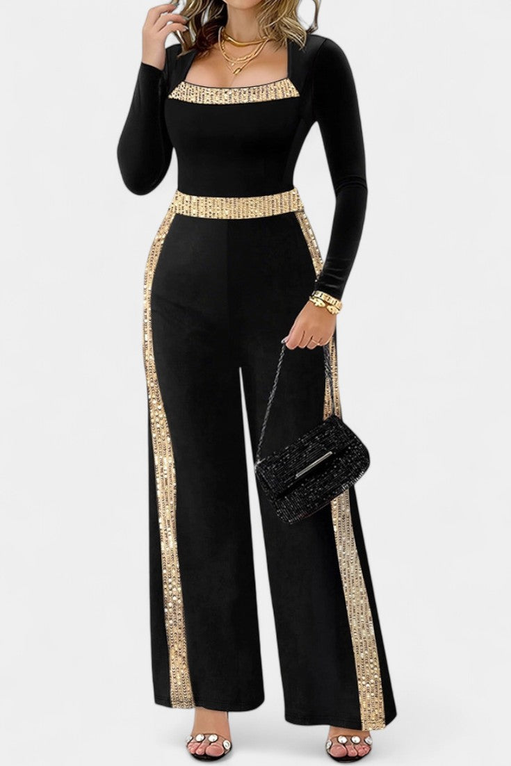 Cassiopéa Chic Sequin Jumpsuit with Back Bow Detail