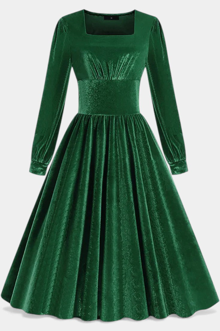 Cordélia Velvet Midi Dress for Christmas with Square Neck