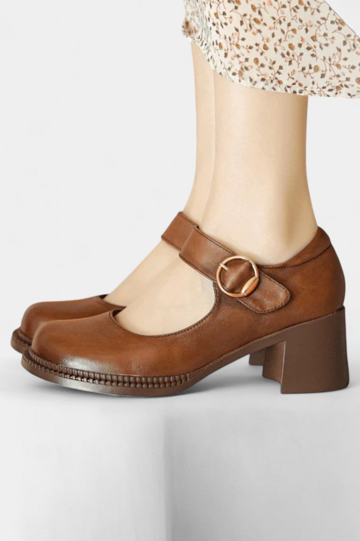 Agnes Mary Janes with Classic Round Toe and Square Heel Design