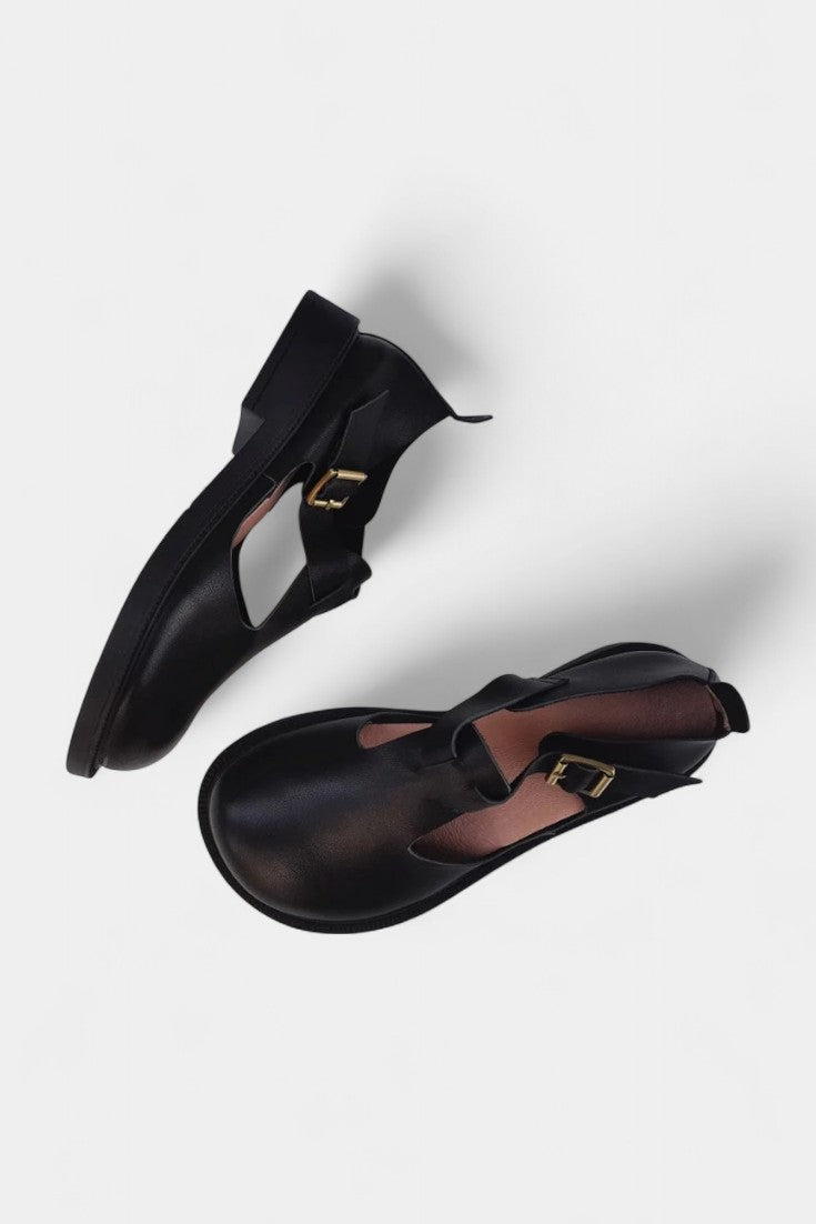 Colette Soft Leather Mary Janes with Open Sides and Adjustable Strap