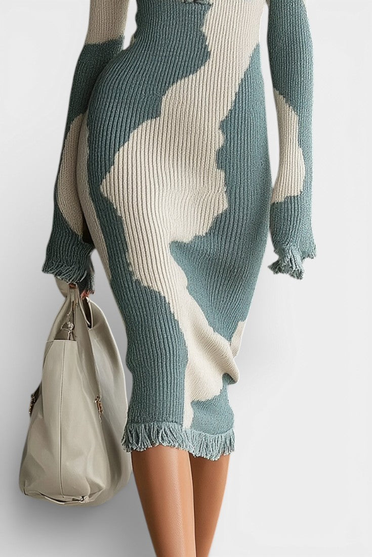 Kalinda Graphic Knit Midi Dress with Zip Collar