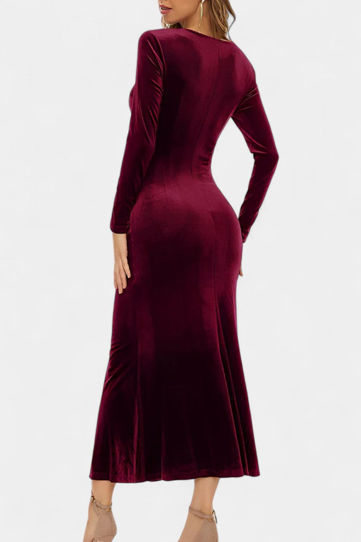 Hesperia Asymmetrical Ruching Velvet Mermaid Dress