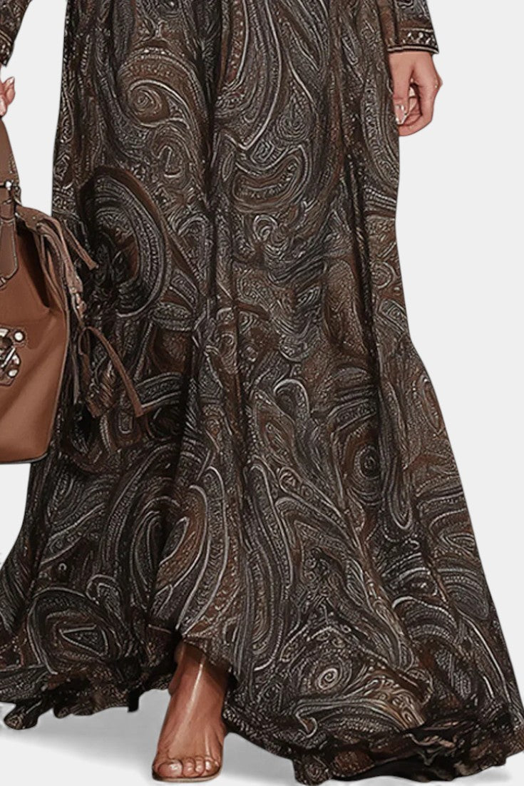 Clarysse Vintage Paisley Maxi Dress with Zip Closure