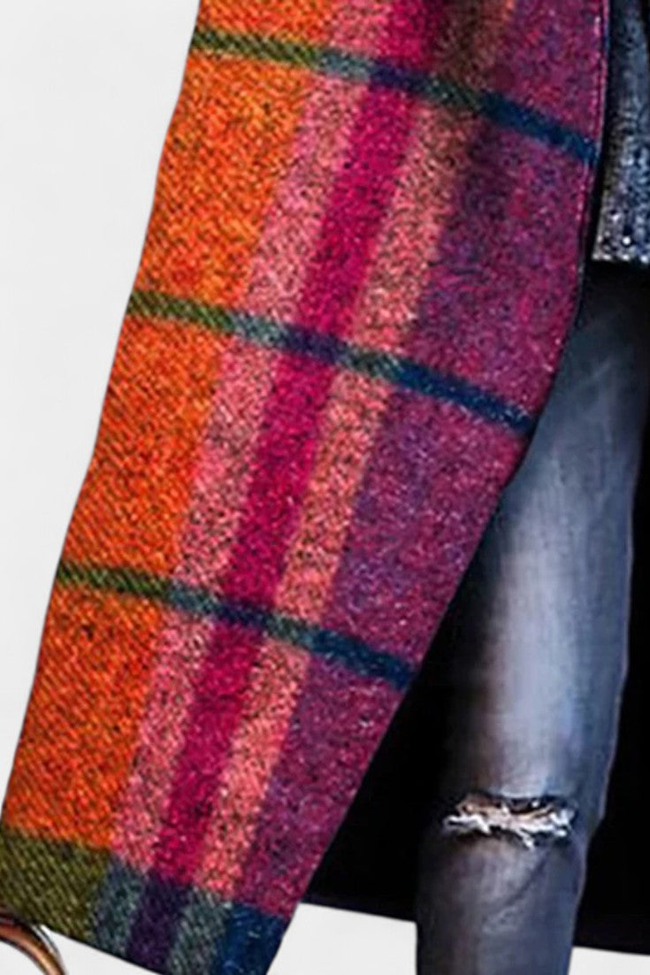 Elegant Notched Collar Checkered Coat by Suhana