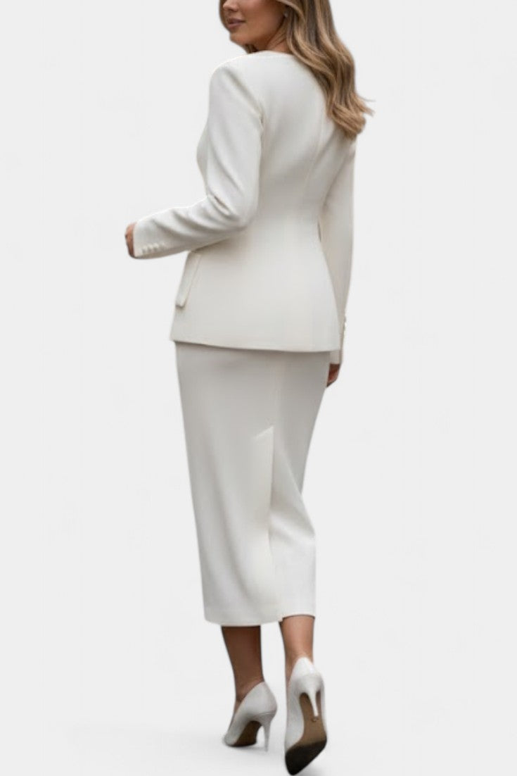 Ediline Blazer Set with Square Collar and Flowing Long Skirt