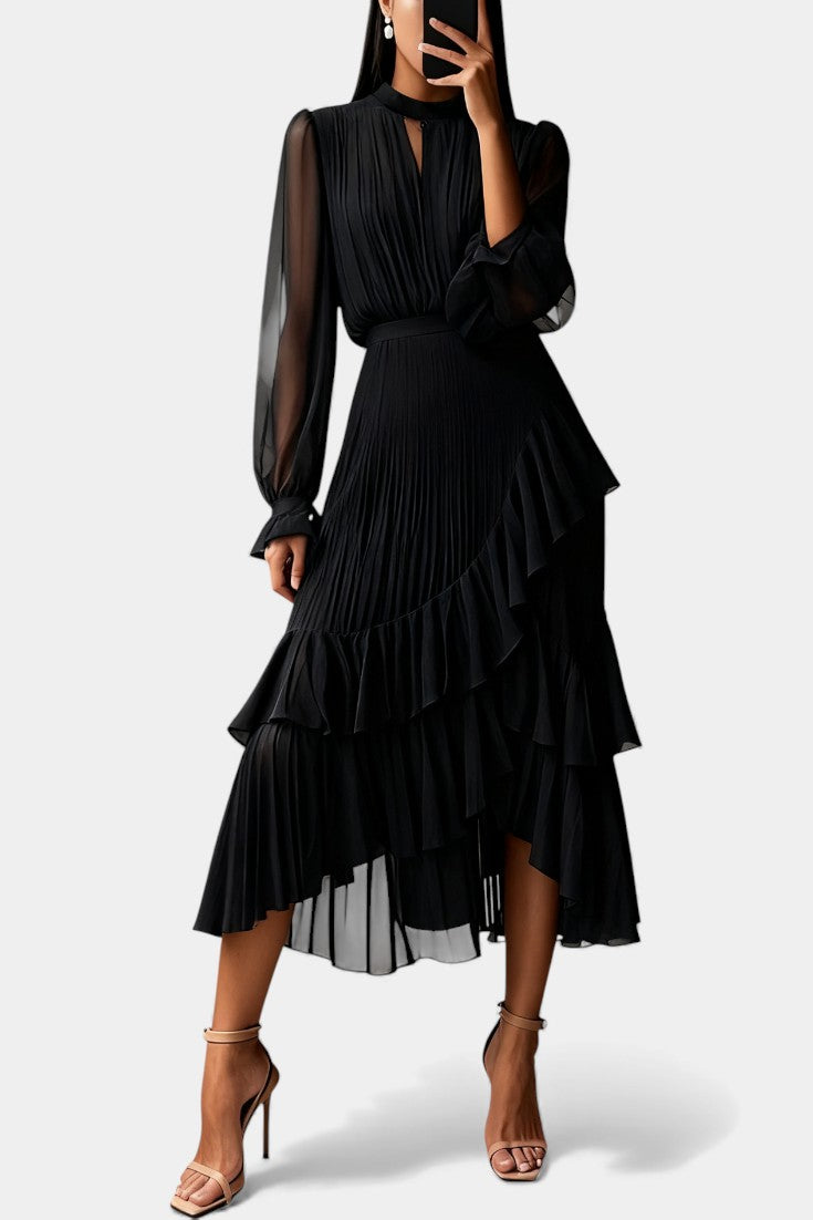Graziella Chic Pleated Ruffle Dress