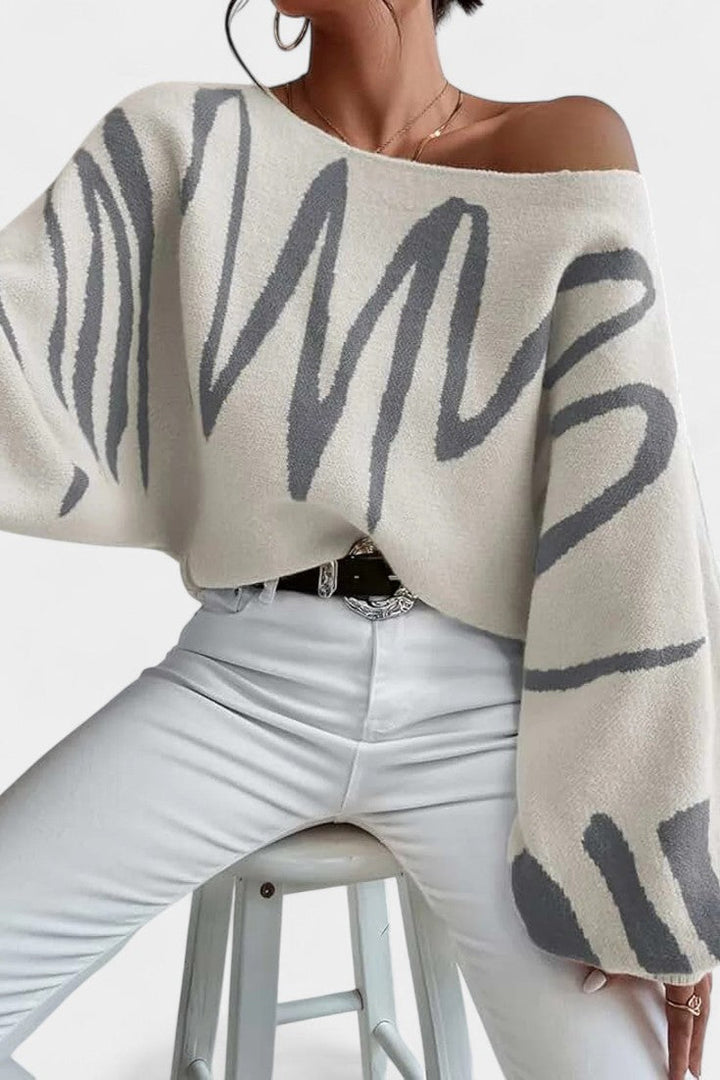 Gabrielle Oversized Off-Shoulder Abstract Striped Pullover