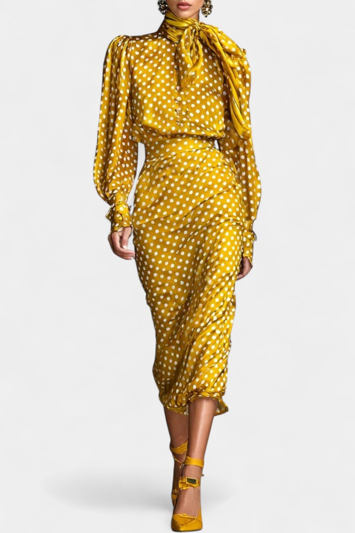 Seranya Polka Dot Satin Set with Matching Midi Skirt