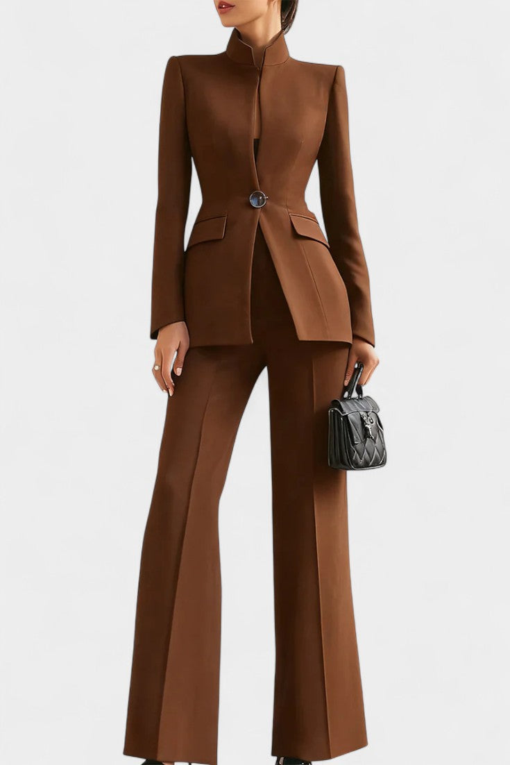 Elisabetta High-Collar Two-Piece Set with Wide-Leg Trousers
