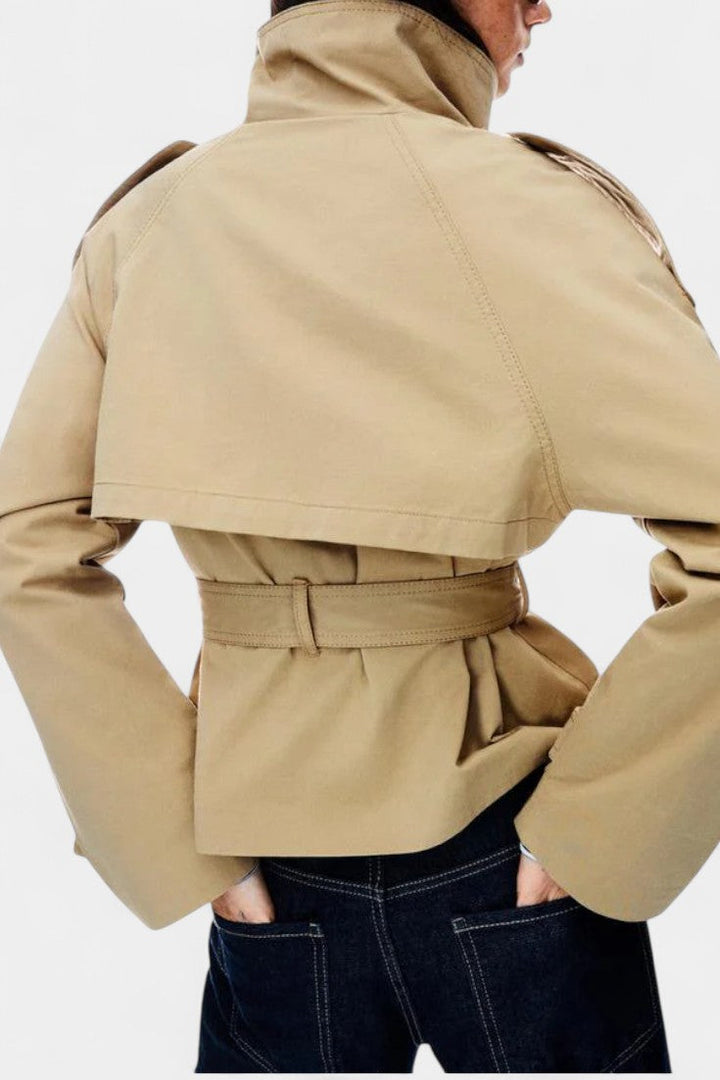 Roux High-Collar Trench Coat with Removable Belt