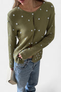 Keely Lightweight Knit Fitted Cardigan with 3D Floral Embroidery and Button Front