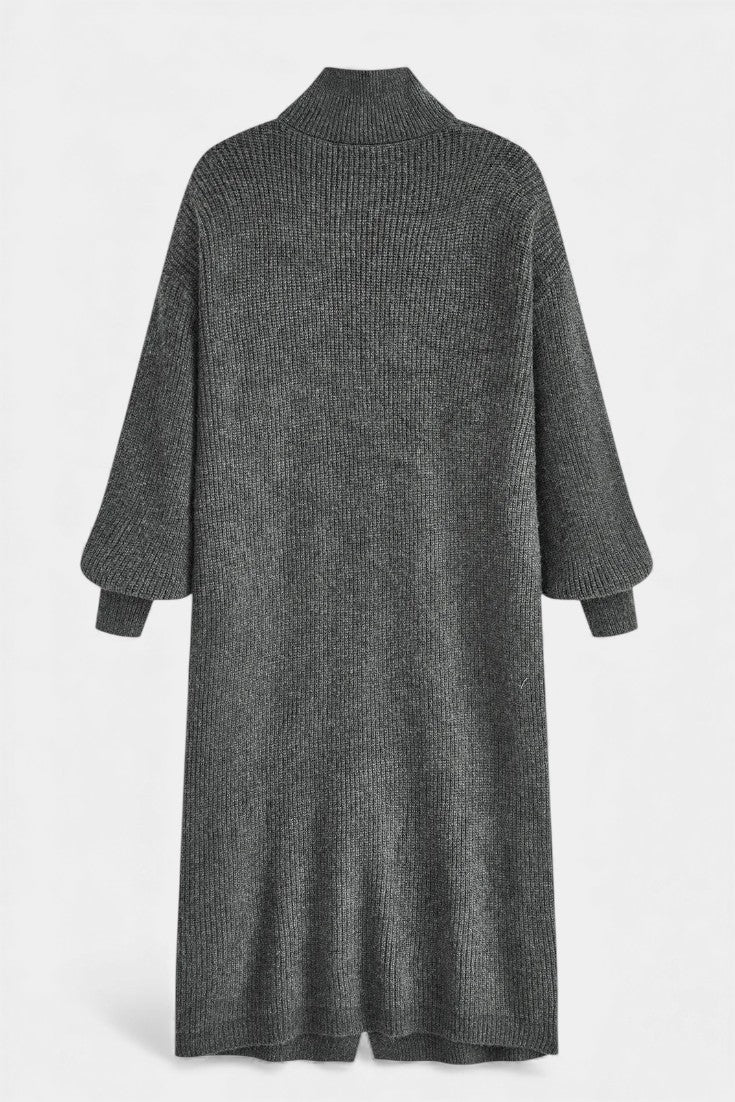 Clarisse Long Knit Coat Featuring a Cozy Turtleneck and Button Closure