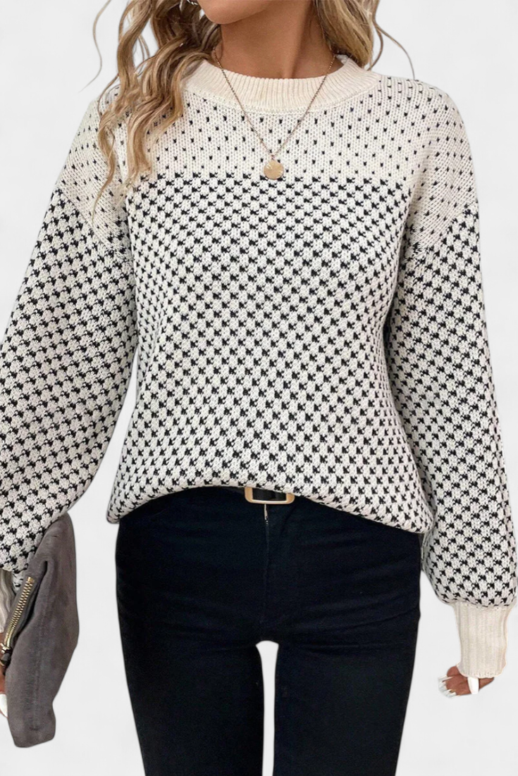 Rachael Color Block Geometric Pattern Casual Sweater