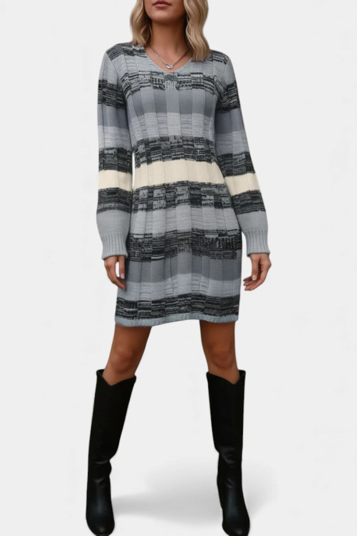 Lilac Striped Sweater Dress with Pockets