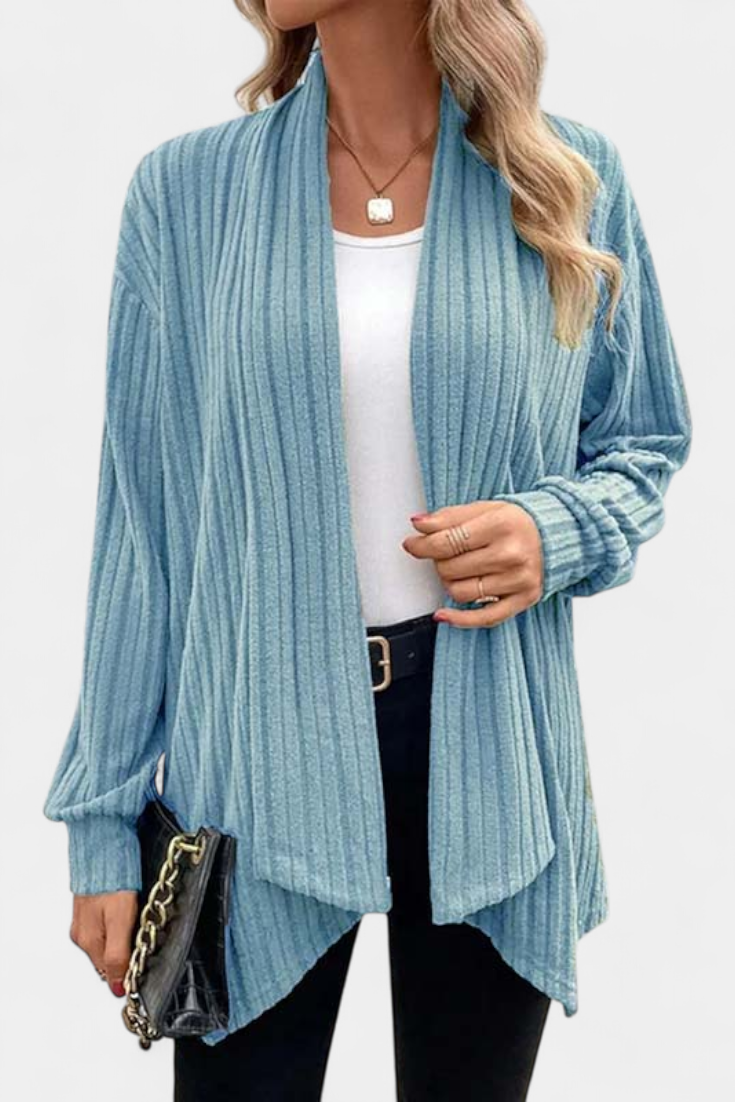 Button-Up Ribbed Hooded Cardigan by Sansel