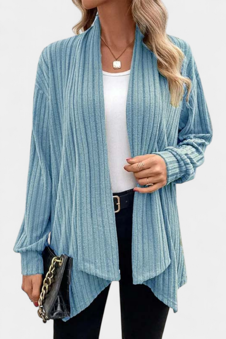 Button-Up Ribbed Hooded Cardigan by Sansel