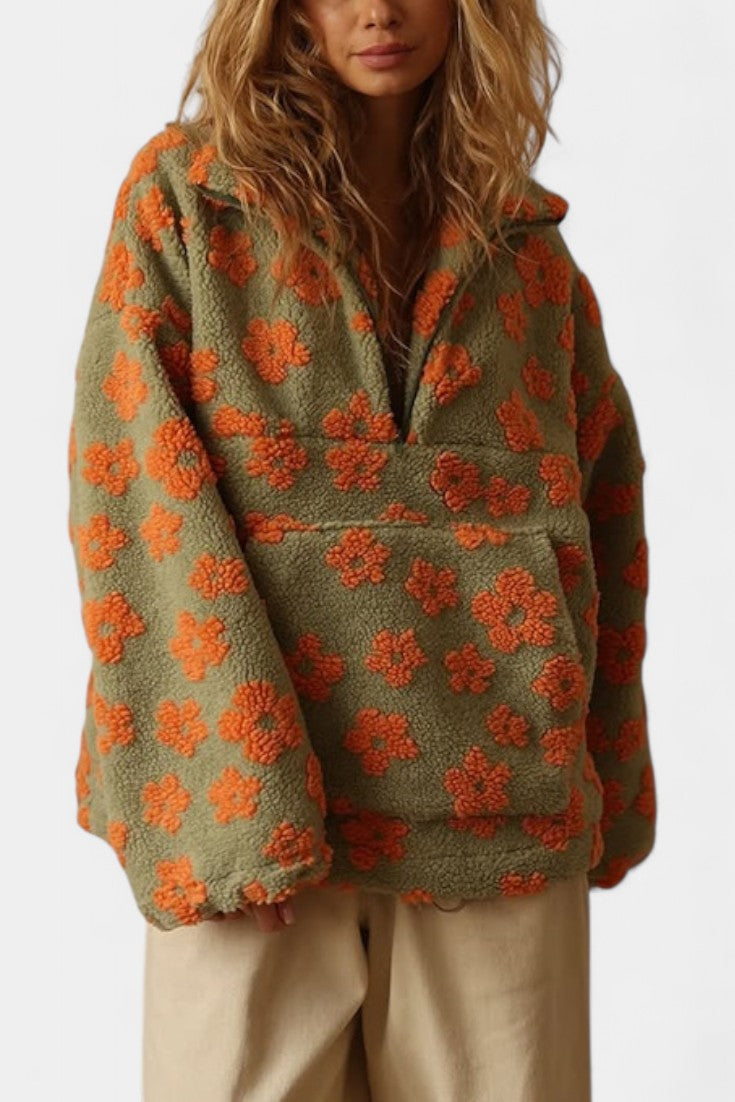 Boho Chic Nancy Floral Fleece Sweatshirt in Oversized Style
