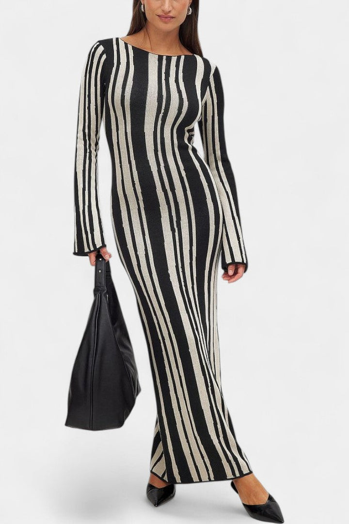 Maphie Long Sleeve Knit Dress with Geometric Pattern