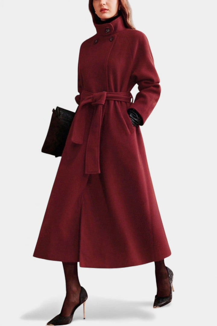 Zyana Adjustable Collar Long Belted Coat