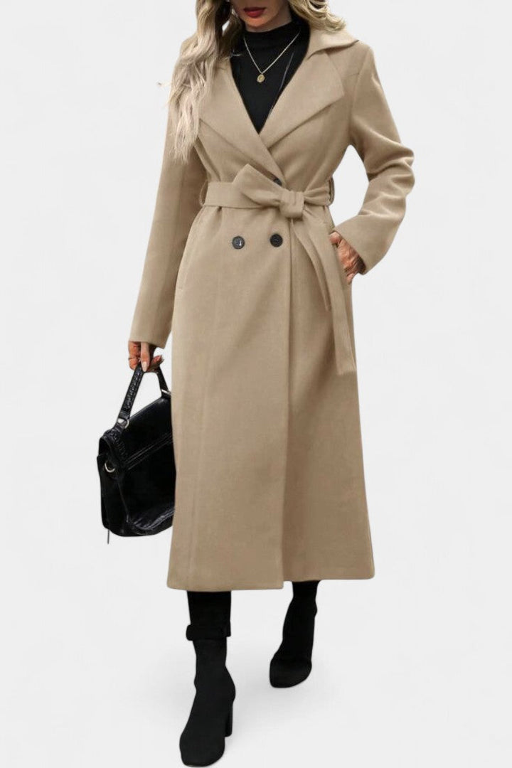 Mélissandre Long Plaid Double-Breasted Coat featuring Notched Collar