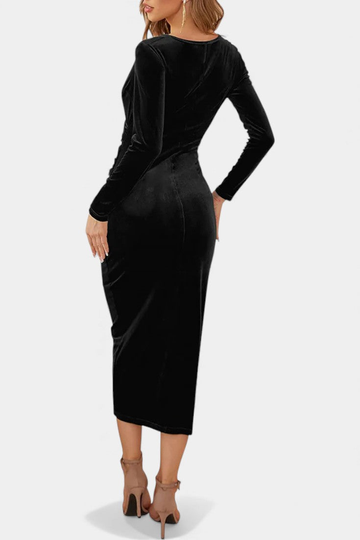 Gathered Velvet Midi Cocktail Dress by Kenza