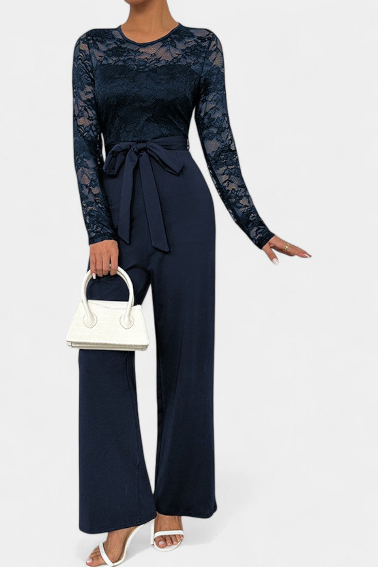 Éviana Chic Lace Jumpsuit with Adjustable Tied Waist