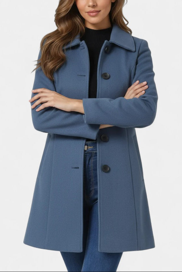 Louane Fitted Waist Winter Coat with Single Button Closure