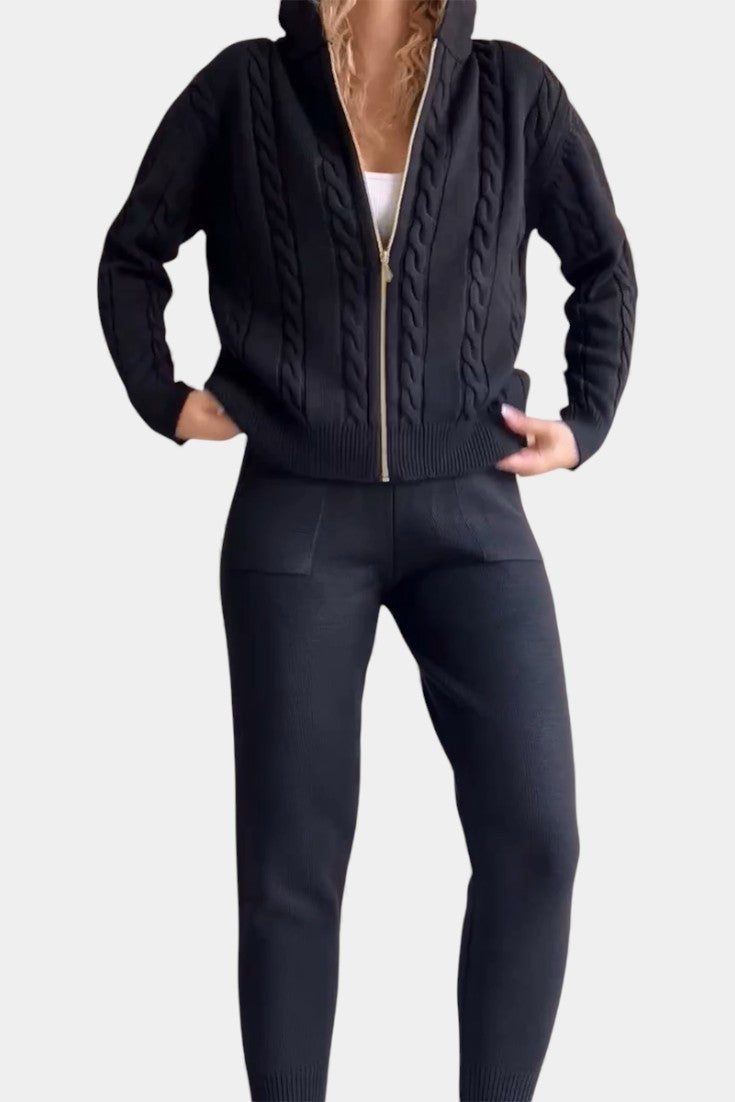 Perdita Cardigan & Twisted Jacquard Sweater Set - Casual Style