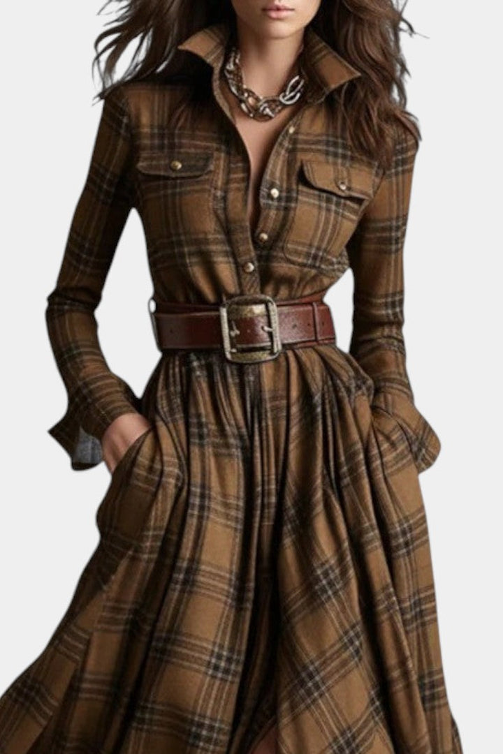 Eustelle Collared Maxi Dress in Checkered Pattern