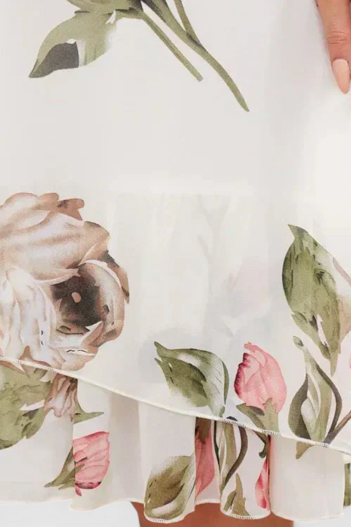 Tameka Floral Chiffon Dress with Crisscross Neckline