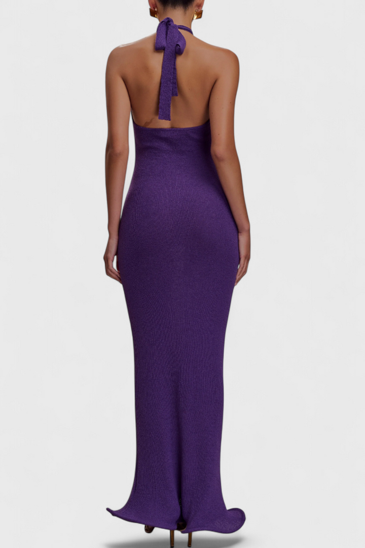 Trinity Halter Knit Backless Dress with Curved Hem