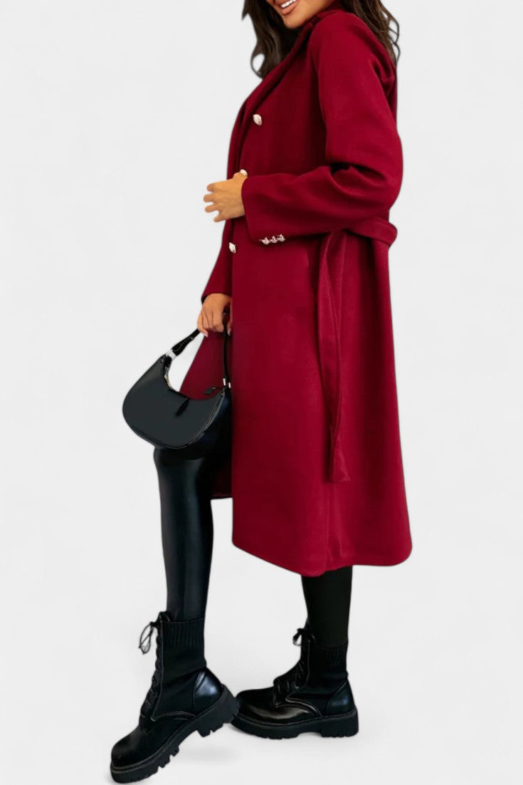 Miguelle Double-Breasted Coat Featuring a Stylish Tie Belt