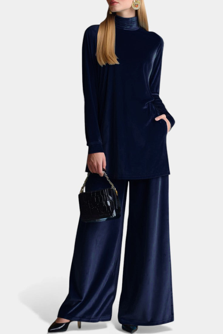 Tifenn Velvet High Neck Split Jumpsuit