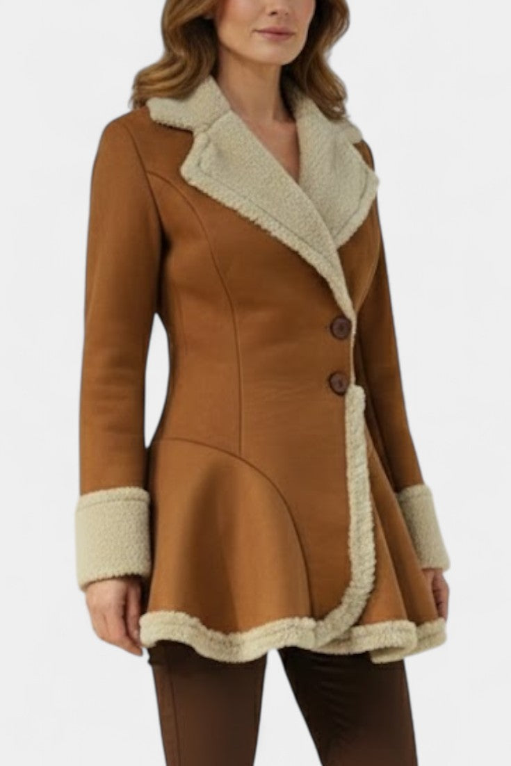 Lucile Faux Fur Trim Button Coat