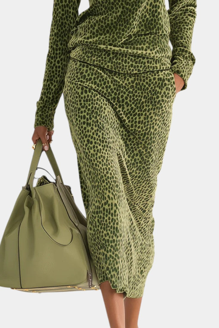 Avdotya Vintage Leopard Print High Collar Ensemble