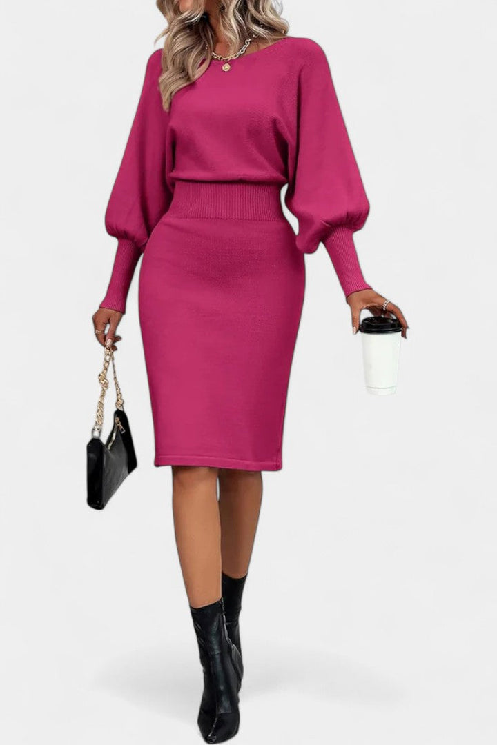 Abélise Long Sleeve Fitted Midi Knit Dress