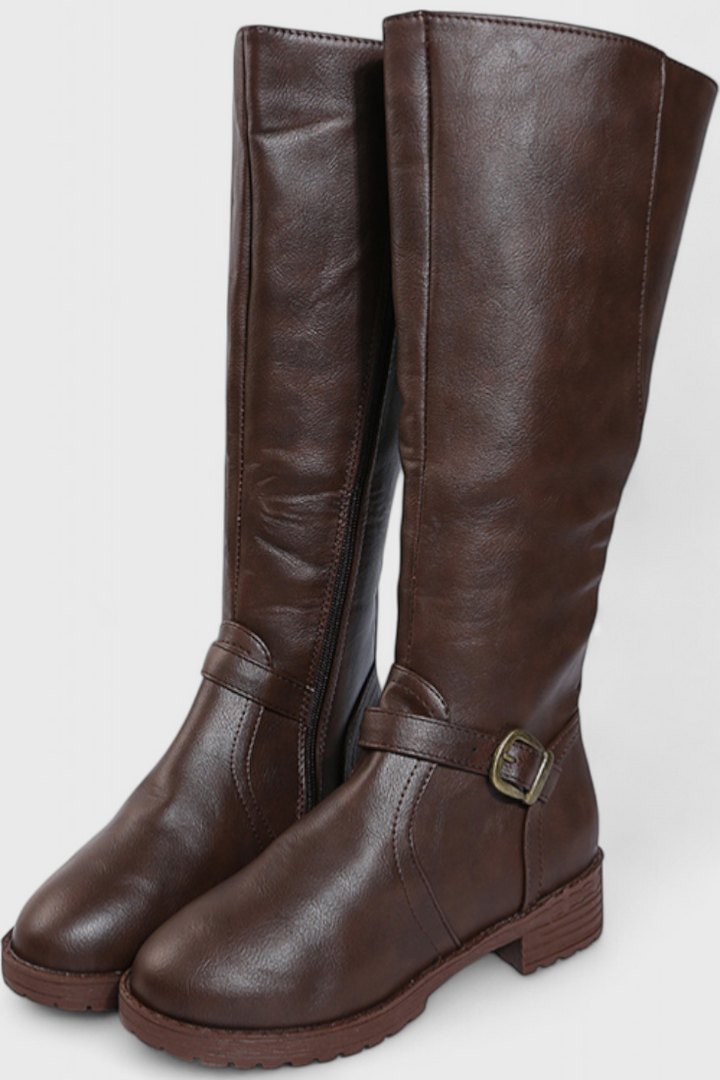 Sienna Buckled High Boots with Zipper Closure