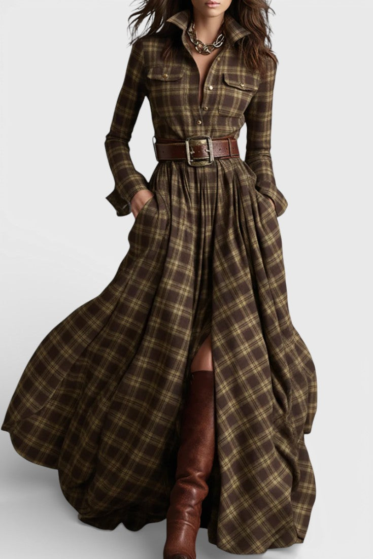 Eustellia Long Plaid Bohemian Dress