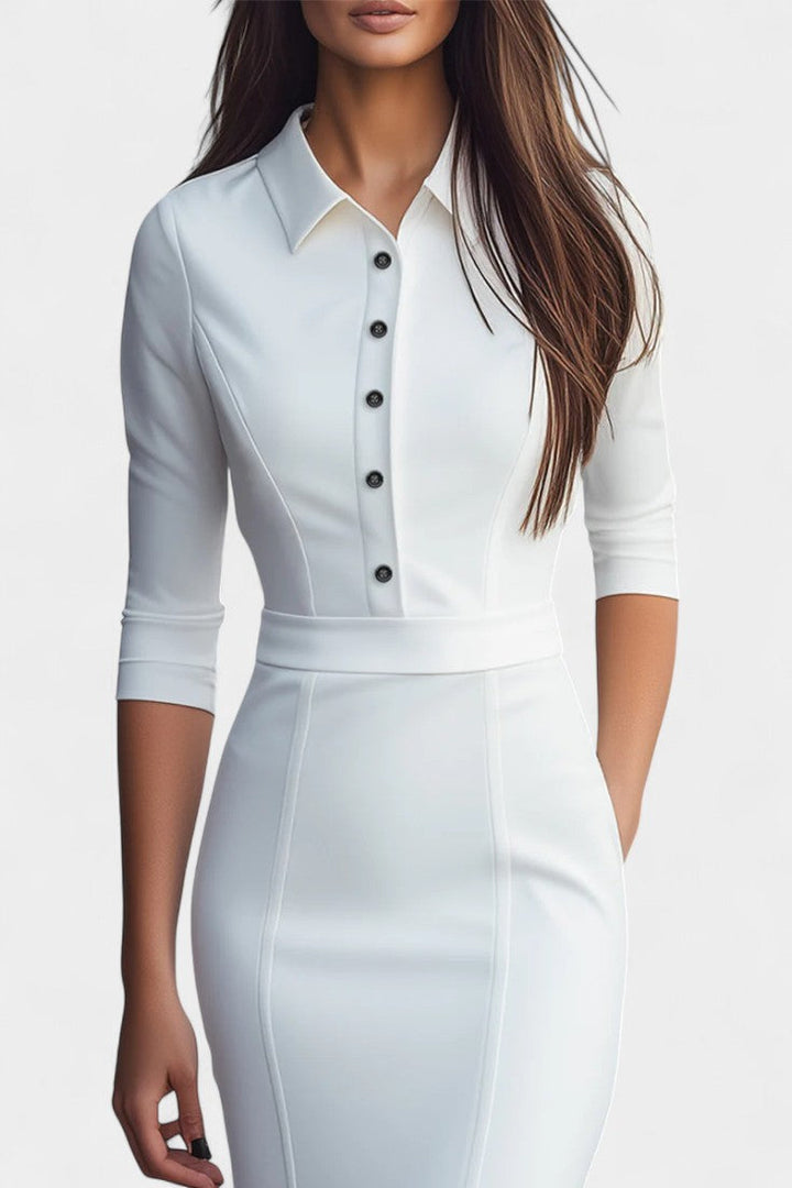 Iseline Tailored Cotton Blend Dress with Elegant Accents