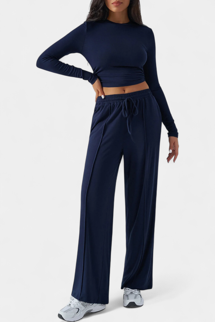 Celaen Elastic-Fit Viscose Yoga Set with Round Neck