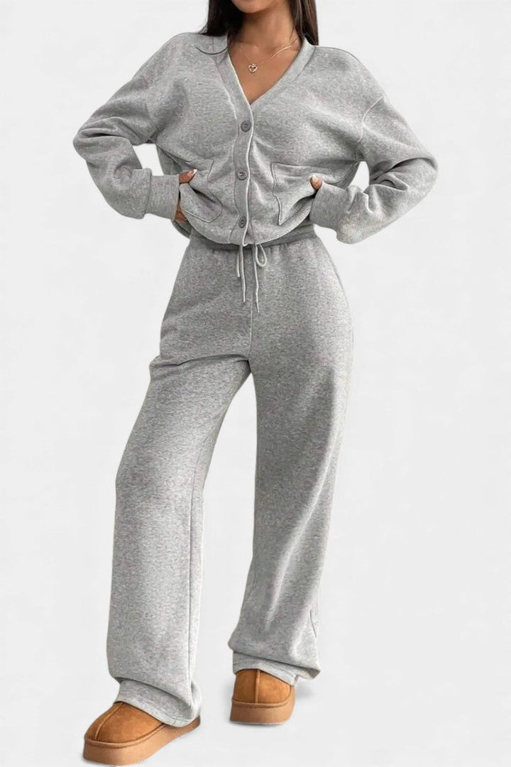 Vellina Cozy Cardigan Jacket & Wide-Leg Pants Set