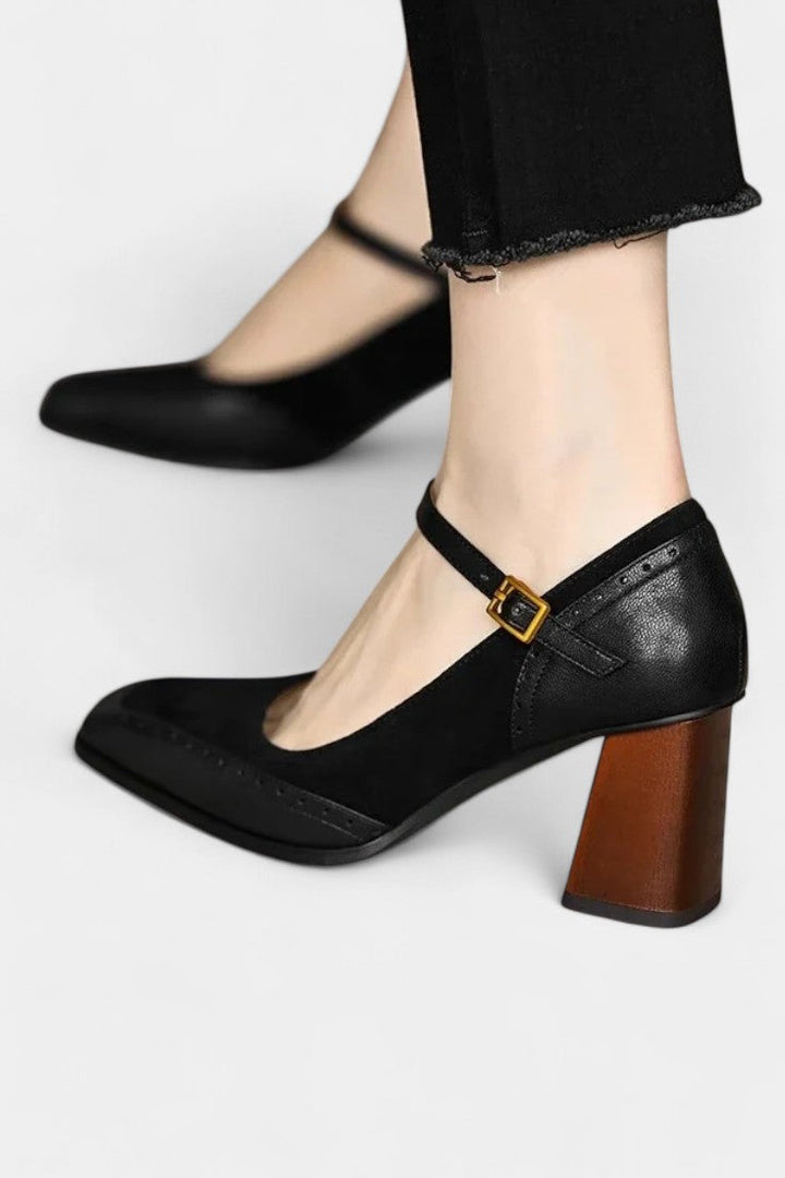 Florence Mary Janes with Square Toe and Chic Brogue Accents