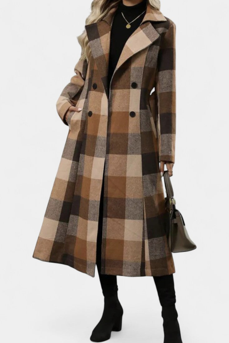 Mélissandre Double-Breasted Checkered Coat with Notched Collar