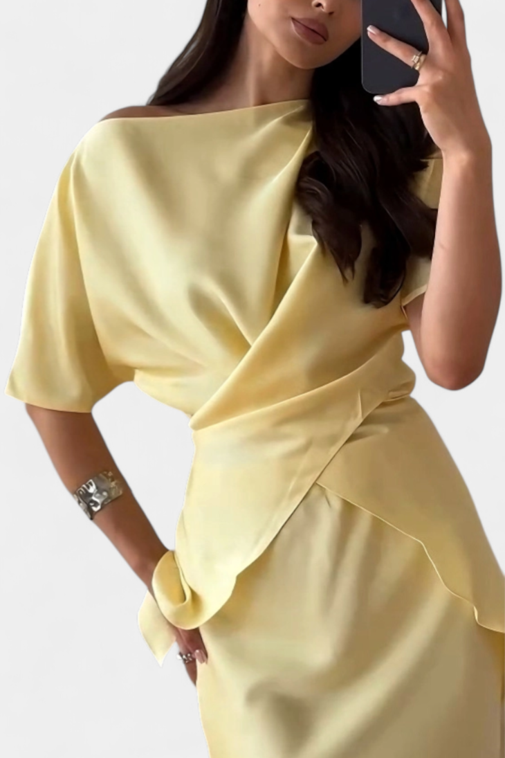 Veleda Two-Piece Ensemble with Crisscross Straps and Flowing Skirt