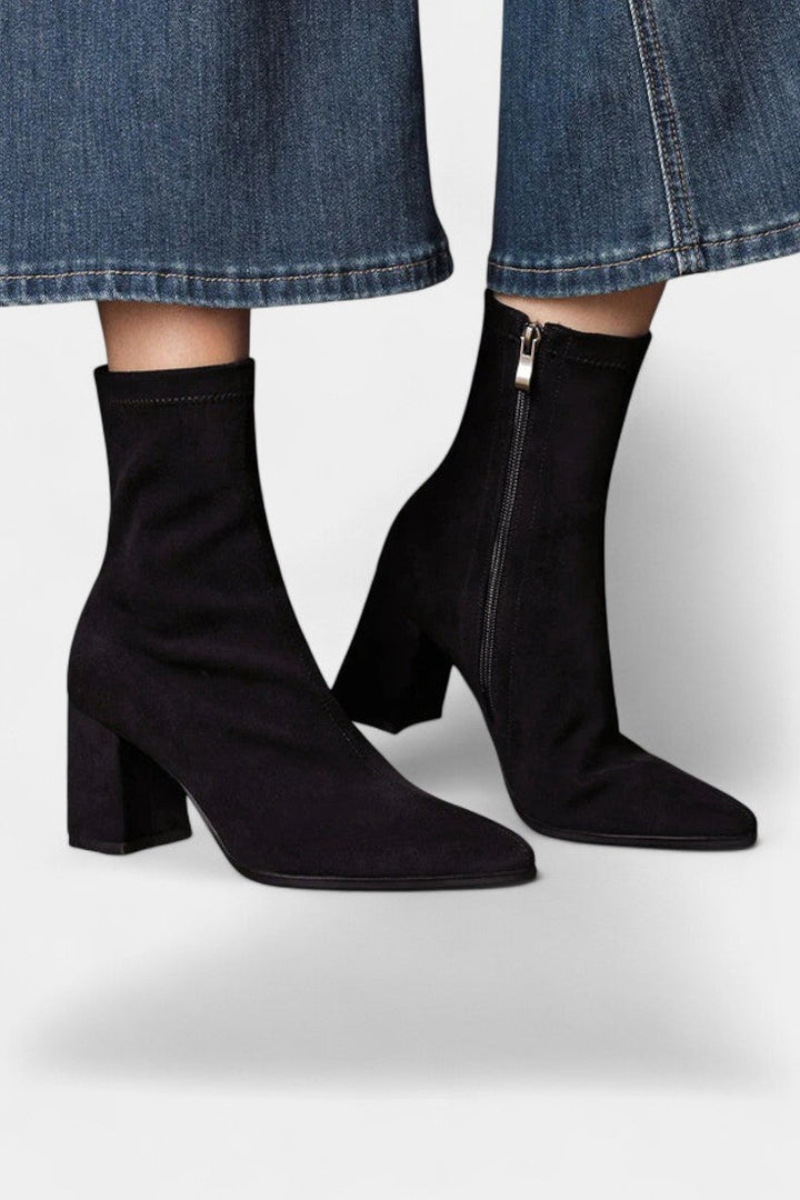 Célie Pointed Toe Ankle Boots with Block Heel